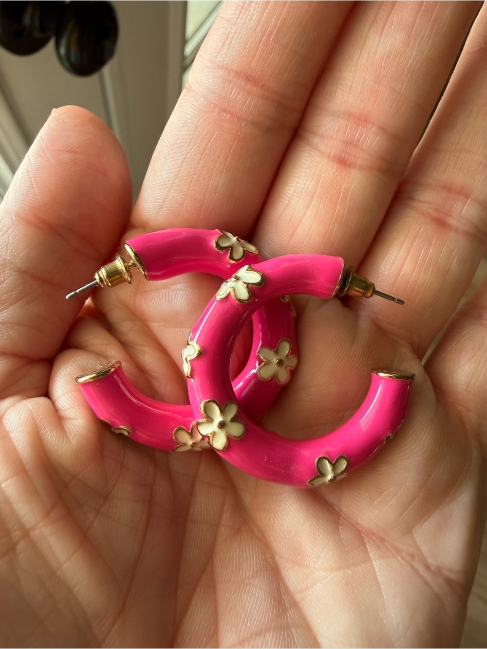 Pink Floral Hoop Earrings - Women Jewelry